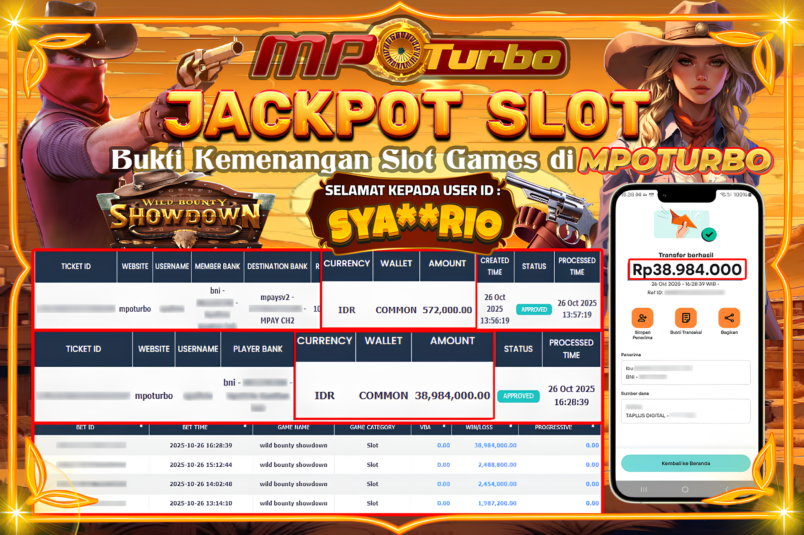 MPOTURBO JACKPOT WILD BOUNTY SHOWDOWN - PG SOFT Rp 38,984,000,00,- LUNAS